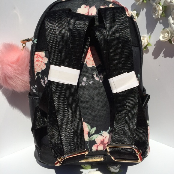 Black & Pink Floral Backpack + Pink Bag Accessory - Picture 3 of 3